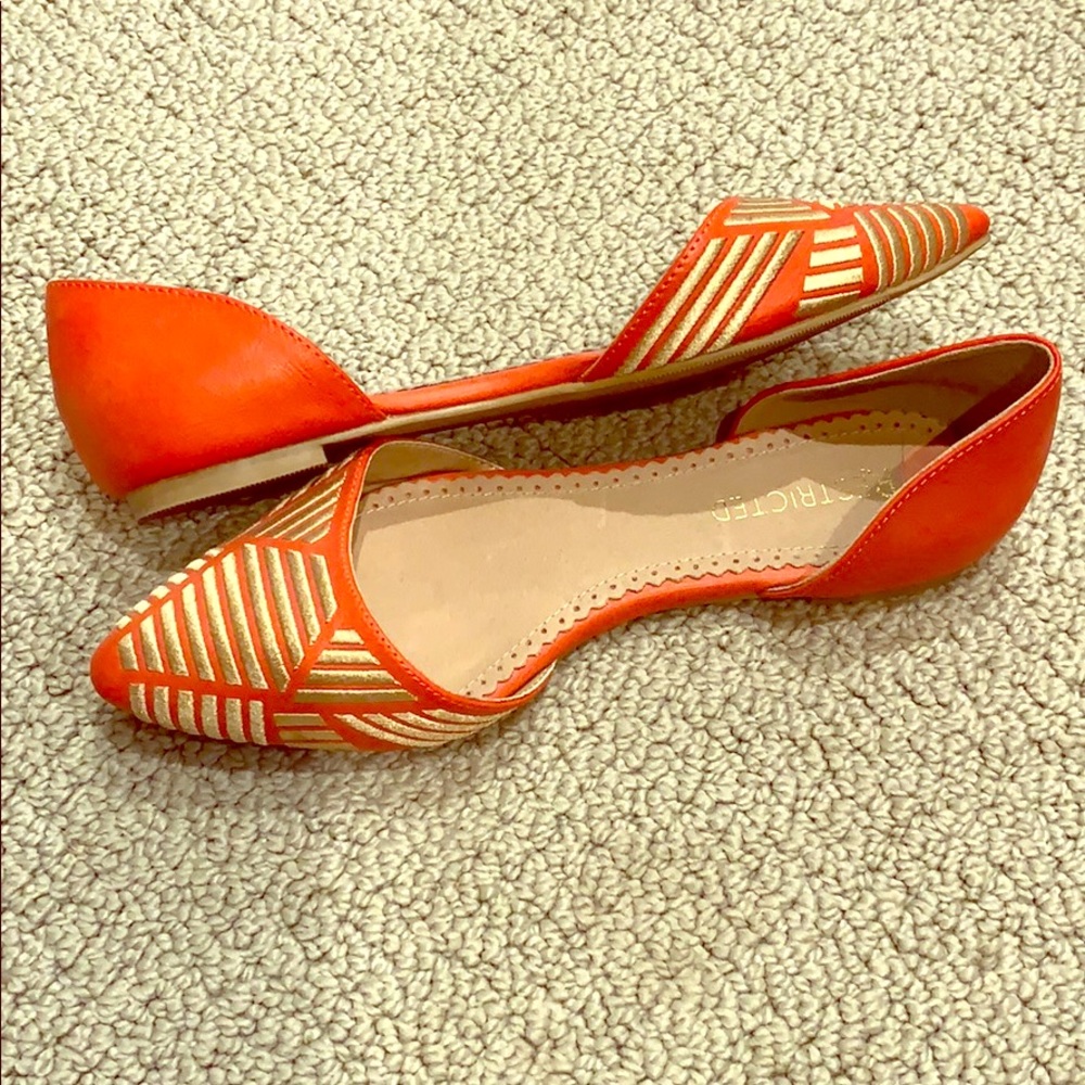 Restricted orange embroidered D’orsay flats sz 7
